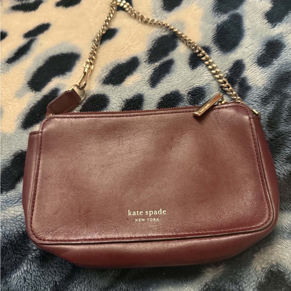 kate spade Burgundy Leather Mini Shoulder Bag with Gold Chain